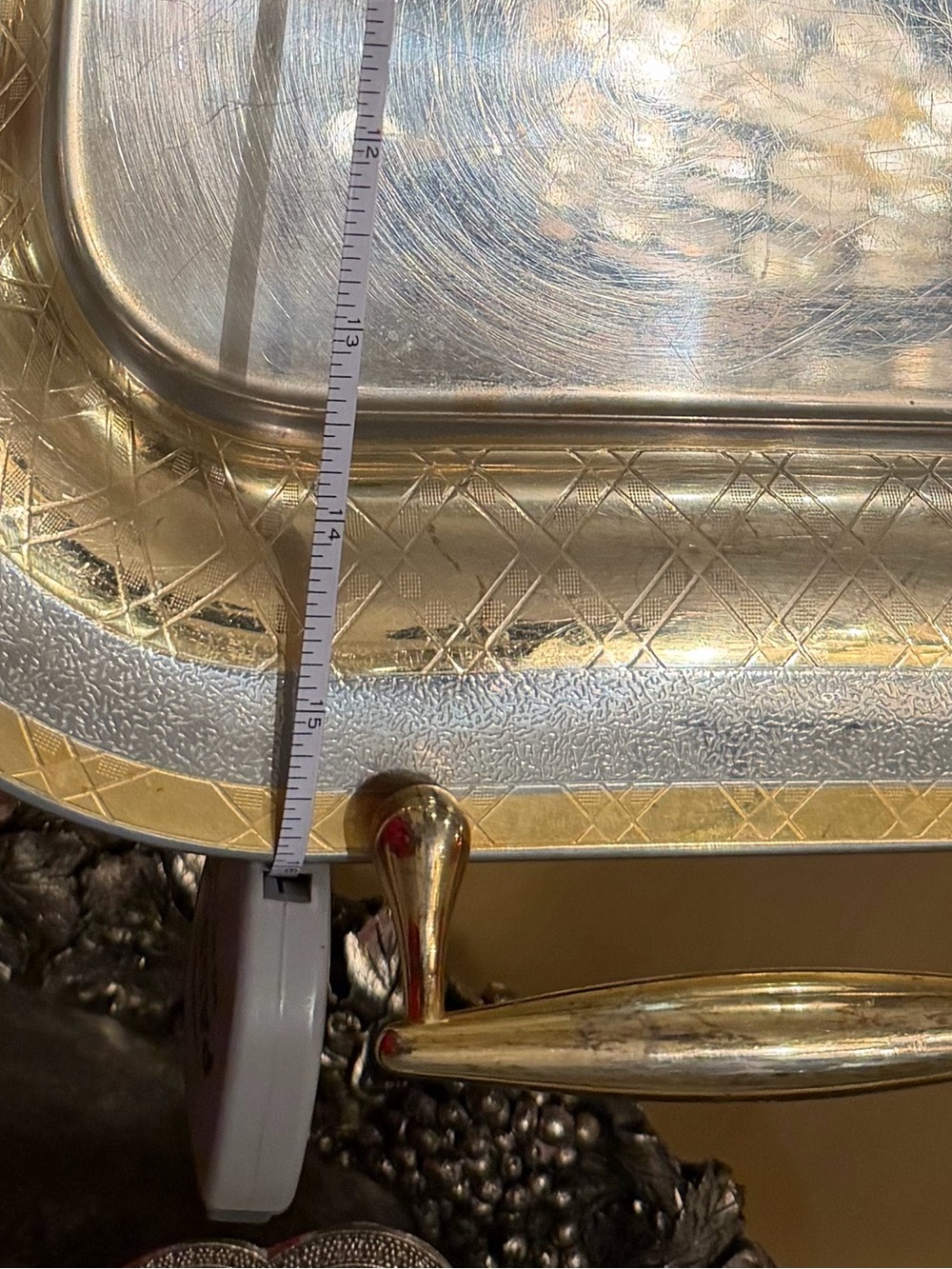 Decorative Gold-Tone Serving Tray with Handle